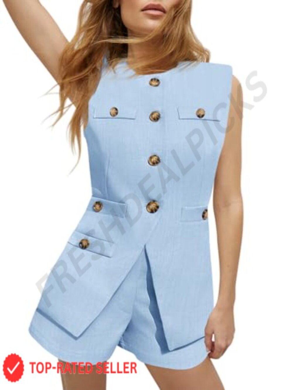 Women's 2 Piece Linen Vest & Shorts Set Sleeveless Summer Outfit